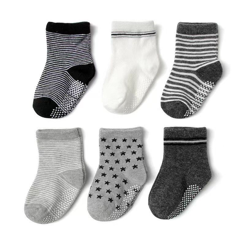 6 Pairs Baby Non Slip Grip Ankle Socks with Non Skid Soles for Infants Toddlers Kids Boys Girls