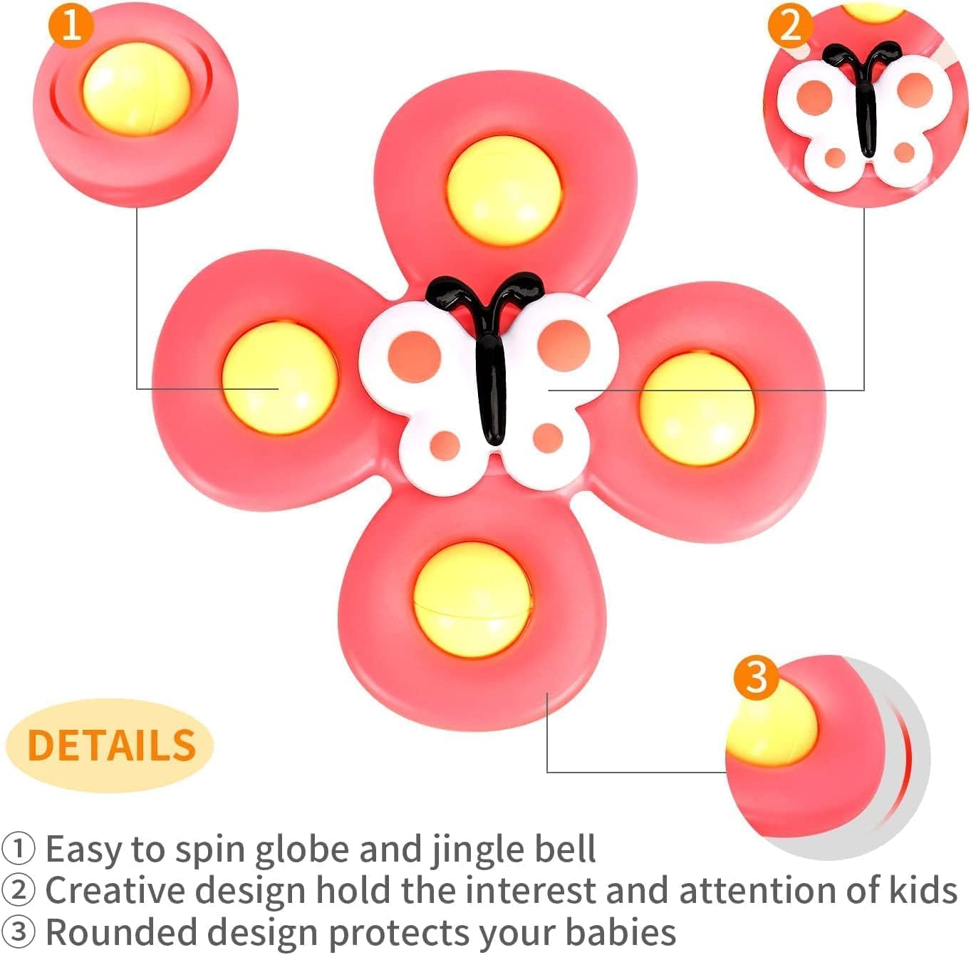 Suction Cup Spinner Toys,Dimple Suction Toy with Silicone Bubbles Release Stress and Anxiety Kids for Bath and Window,Suction Cup Fidget Spinner Baby Toys for 1 Years Old (Suction Cup Spinner)