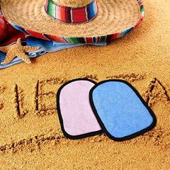 2 Pcs Sand Wipe Off Mitts, Beach Mitt Wipe Cleaner for Volleyball, Sandboxes, and Water Activities, Soft Towel Clean Sand from Skin Mitt Pack for Surf, Ocean and Lakeside Recreation(Pink, Blue)