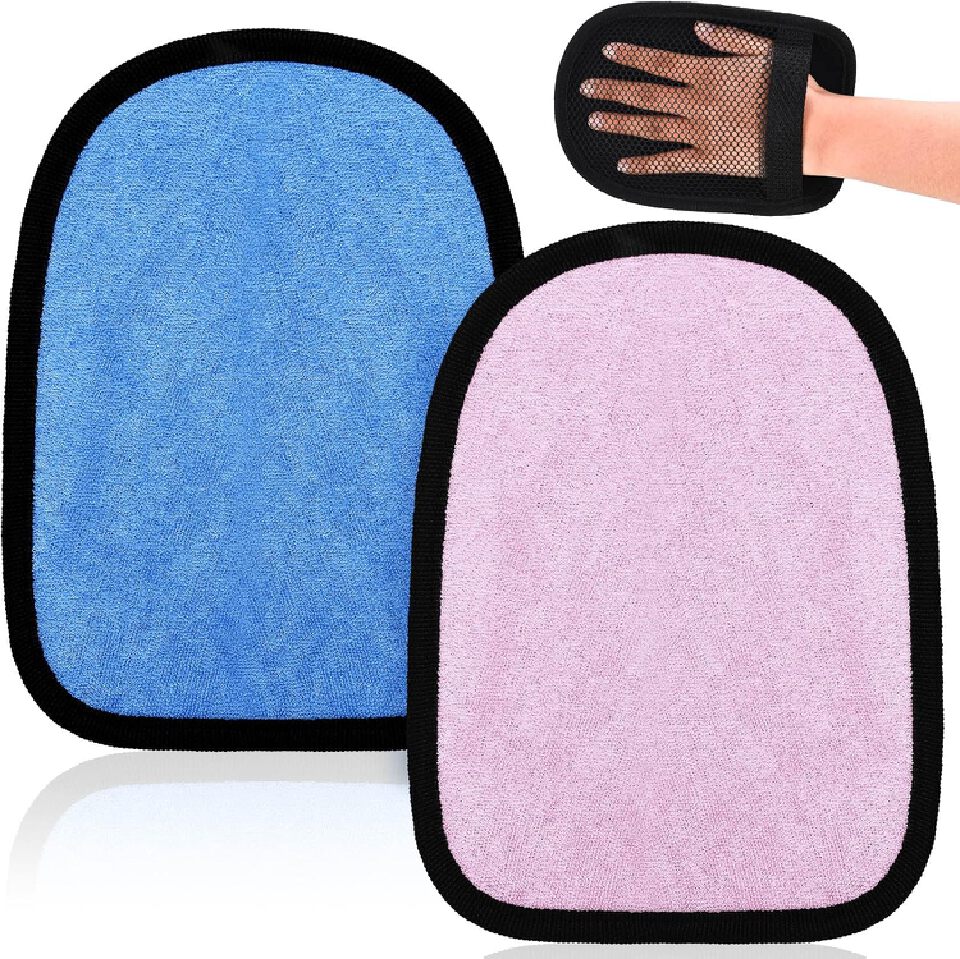 2 Pcs Sand Wipe Off Mitts, Beach Mitt Wipe Cleaner for Volleyball, Sandboxes, and Water Activities, Soft Towel Clean Sand from Skin Mitt Pack for Surf, Ocean and Lakeside Recreation(Pink, Blue)