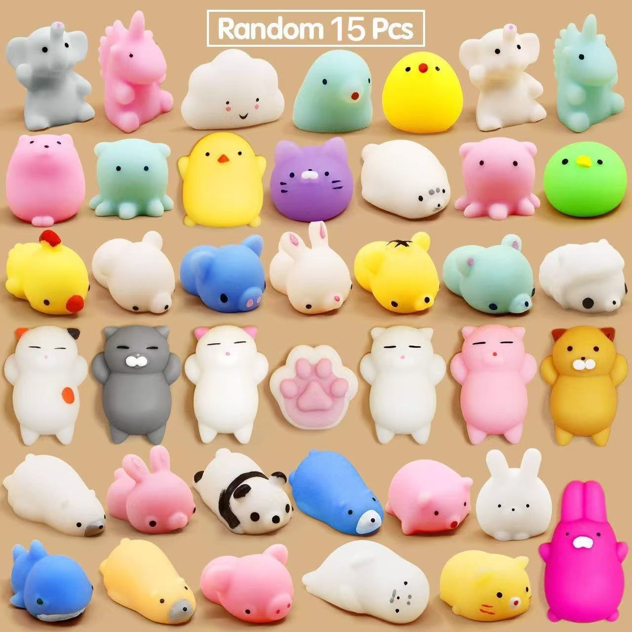 15pcs Mochi Toys Random Mini Kawaii Animals Stress Relief Toys Anxiety Reliever Fidget Toys for Kids Boys Girls Favors Gifts (Random)