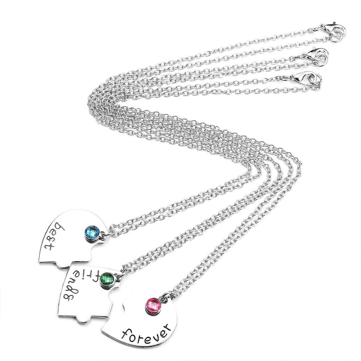 Best Friends Forever and Ever Necklace for 3 BFF, Friendship Necklace with Crystal Broken Heart Charm Pendant Set Friendship Jewelry for Sisters