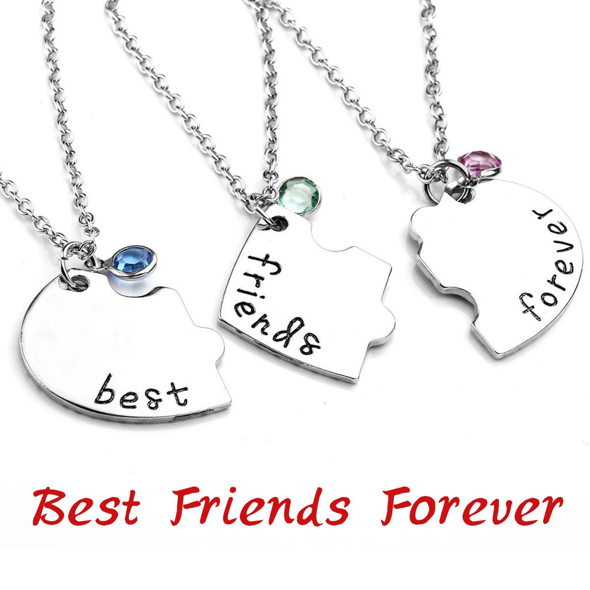 Best Friends Forever and Ever Necklace for 3 BFF, Friendship Necklace with Crystal Broken Heart Charm Pendant Set Friendship Jewelry for Sisters