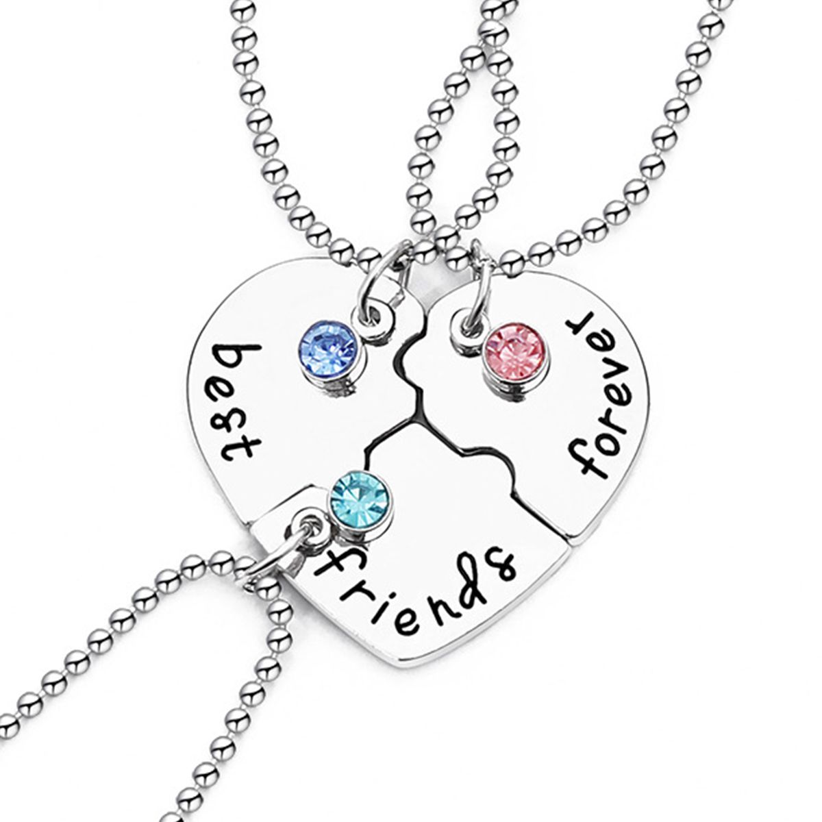 Best Friends Forever and Ever Necklace for 3 BFF, Friendship Necklace with Crystal Broken Heart Charm Pendant Set Friendship Jewelry for Sisters