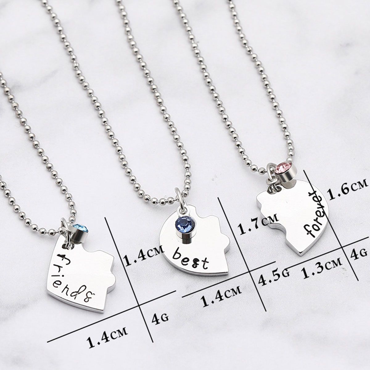Best Friends Forever and Ever Necklace for 3 BFF, Friendship Necklace with Crystal Broken Heart Charm Pendant Set Friendship Jewelry for Sisters
