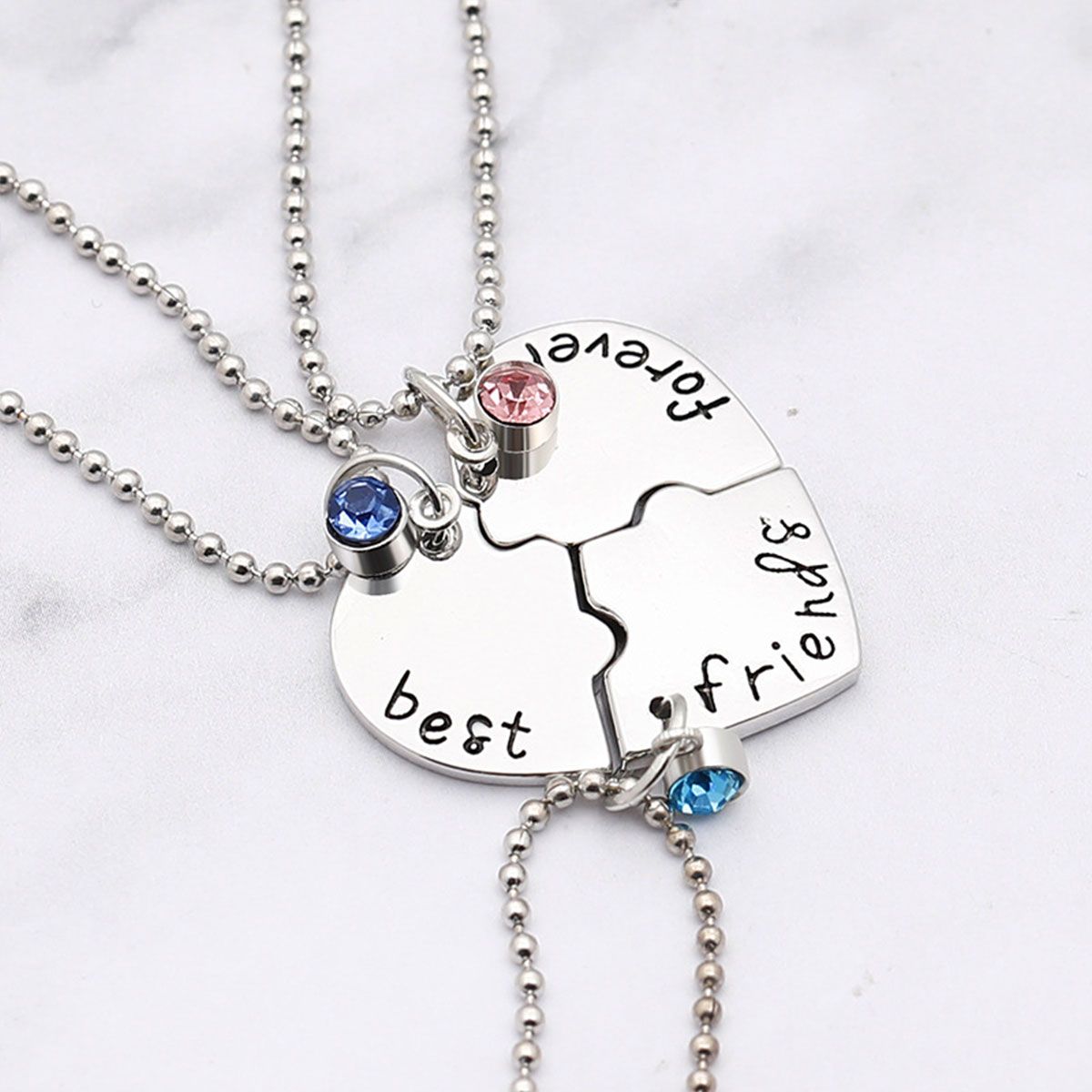 Best Friends Forever and Ever Necklace for 3 BFF, Friendship Necklace with Crystal Broken Heart Charm Pendant Set Friendship Jewelry for Sisters