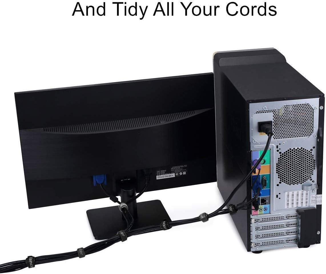 Reusable Cable Ties, 50 pcs Reusable Cable Organizer, Fastening Cord Wraps, Adjustable Cable Strap Hook and Loop Cord Ties, Under Desk Charging or Data Cables Management