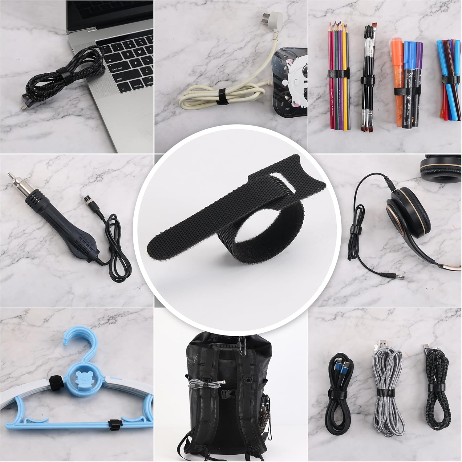 Reusable Cable Ties, 50 pcs Reusable Cable Organizer, Fastening Cord Wraps, Adjustable Cable Strap Hook and Loop Cord Ties, Under Desk Charging or Data Cables Management