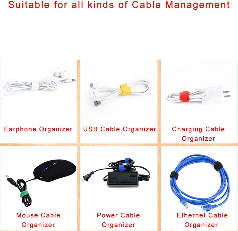 Reusable Cable Ties, 50 pcs Reusable Cable Organizer, Fastening Cord Wraps, Adjustable Cable Strap Hook and Loop Cord Ties, Under Desk Charging or Data Cables Management