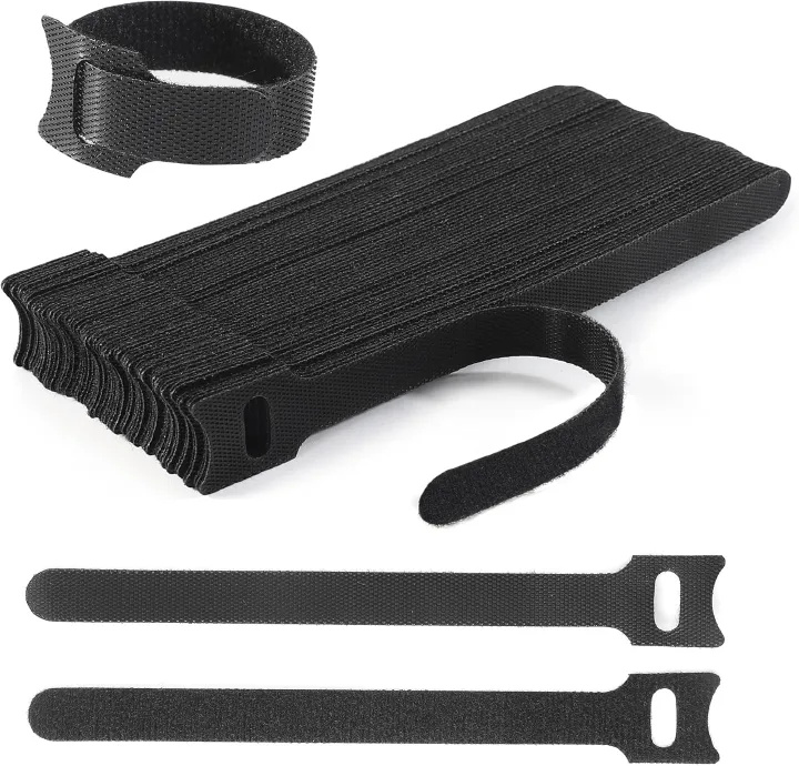 Reusable Cable Ties, 50 pcs Reusable Cable Organizer, Fastening Cord Wraps, Adjustable Cable Strap Hook and Loop Cord Ties, Under Desk Charging or Data Cables Management