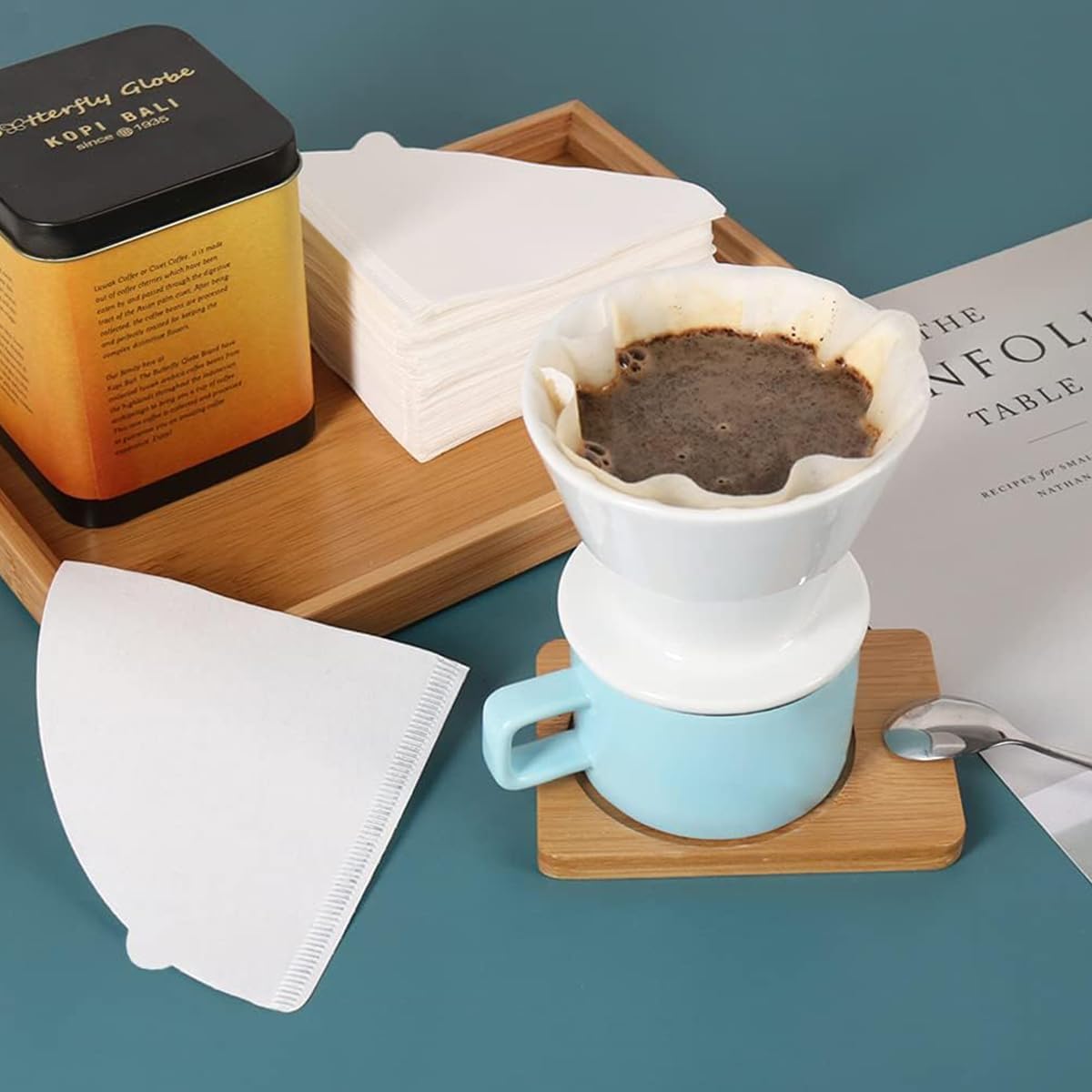 Coffee Filter Size 02 Cone Filters 100 Count, V60 V-Shaped Disposable Coffee Paper Filters 2-4 Cup, Cone Coffee Filters For Pour Over and Drip Coffee Maker Wood Fiber