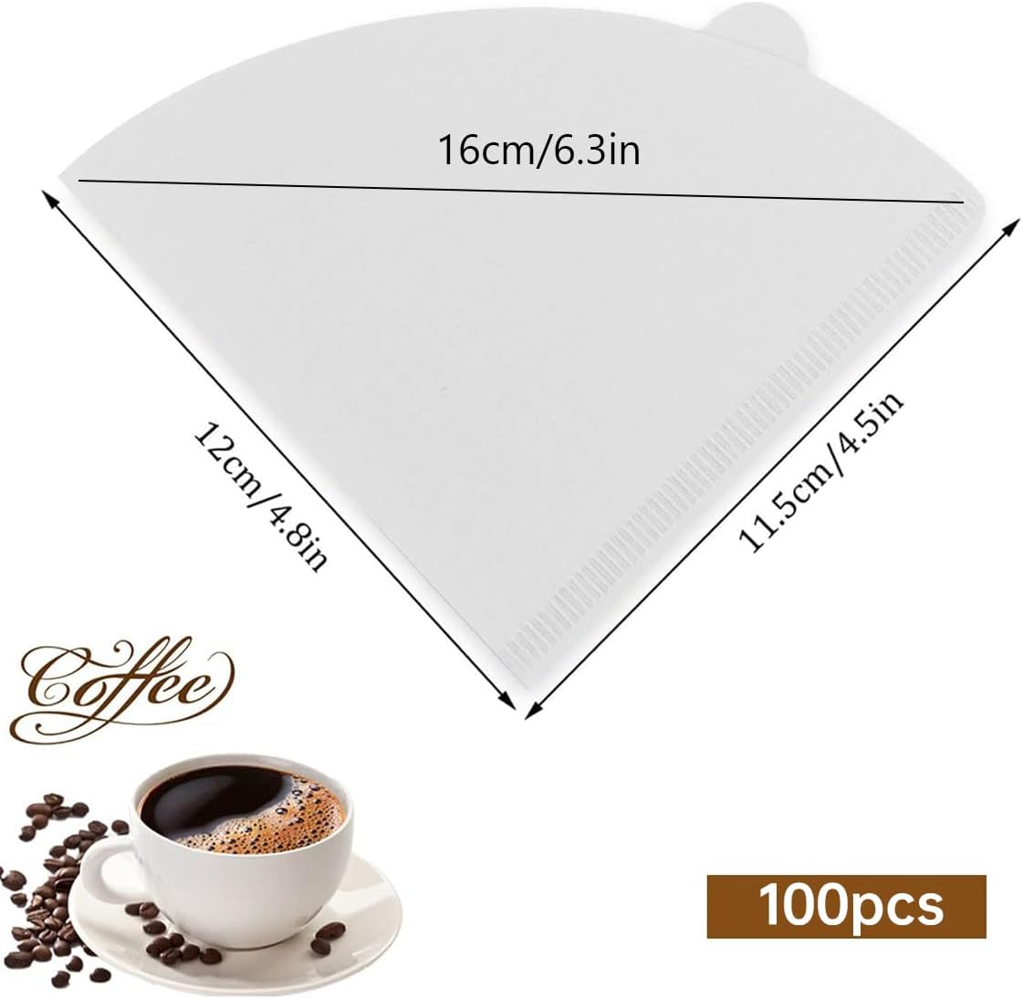 Coffee Filter Size 02 Cone Filters 100 Count, V60 V-Shaped Disposable Coffee Paper Filters 2-4 Cup, Cone Coffee Filters For Pour Over and Drip Coffee Maker Wood Fiber