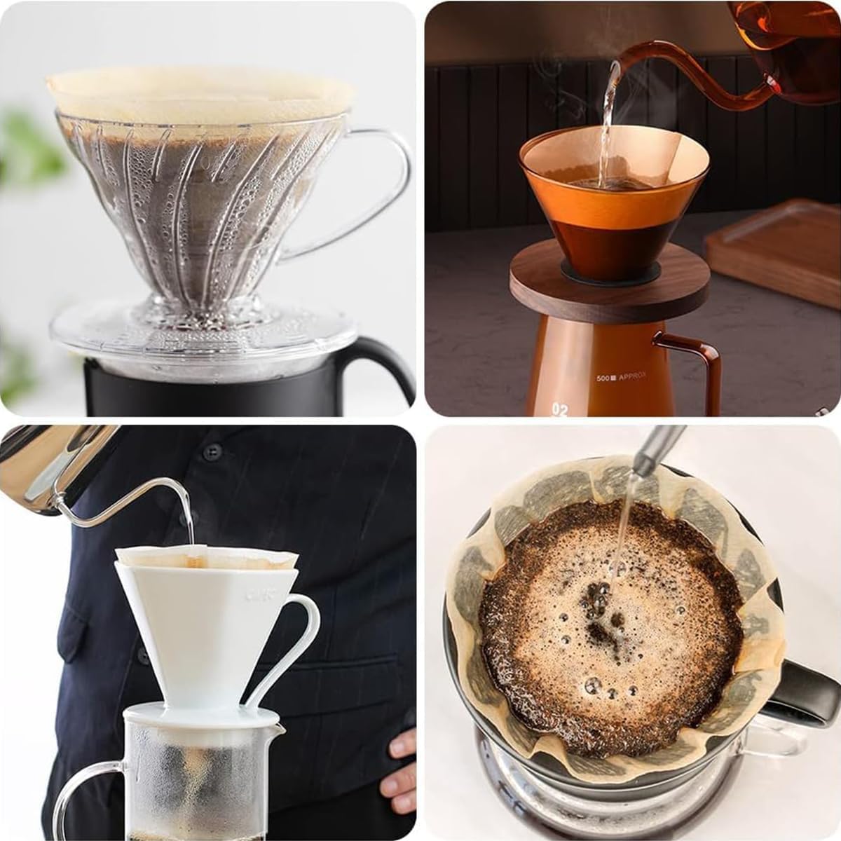 Coffee Filter Size 02 Cone Filters 100 Count, V60 V-Shaped Disposable Coffee Paper Filters 2-4 Cup, Cone Coffee Filters For Pour Over and Drip Coffee Maker Wood Fiber