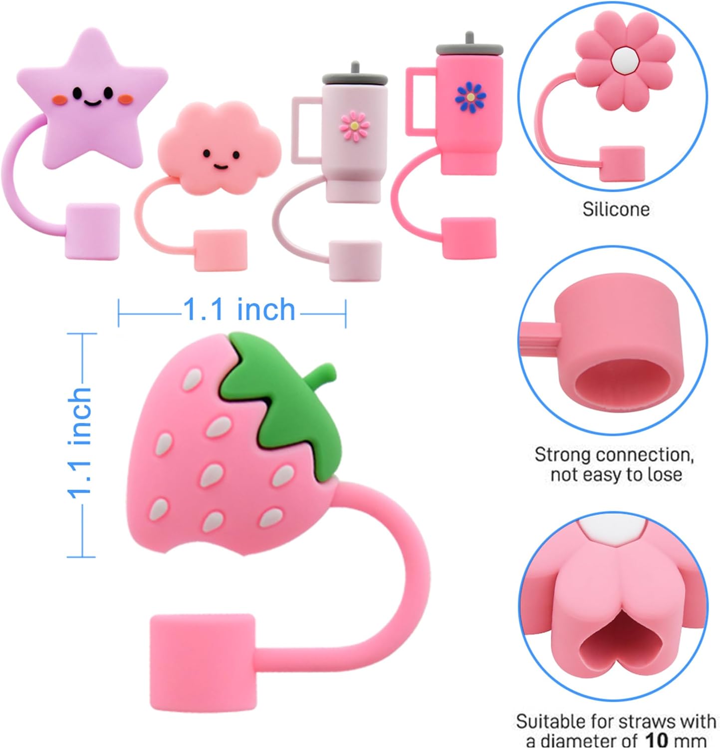 6/8PCS Straw Cover Cap for Stanley Cup,Straw Topper Compatible for 30&40 Oz Tumbler with Handle,10mm 0.4in Dust-Proof Reusable Straw Tips Lids,Straw Tip Covers for Party Decor PVC