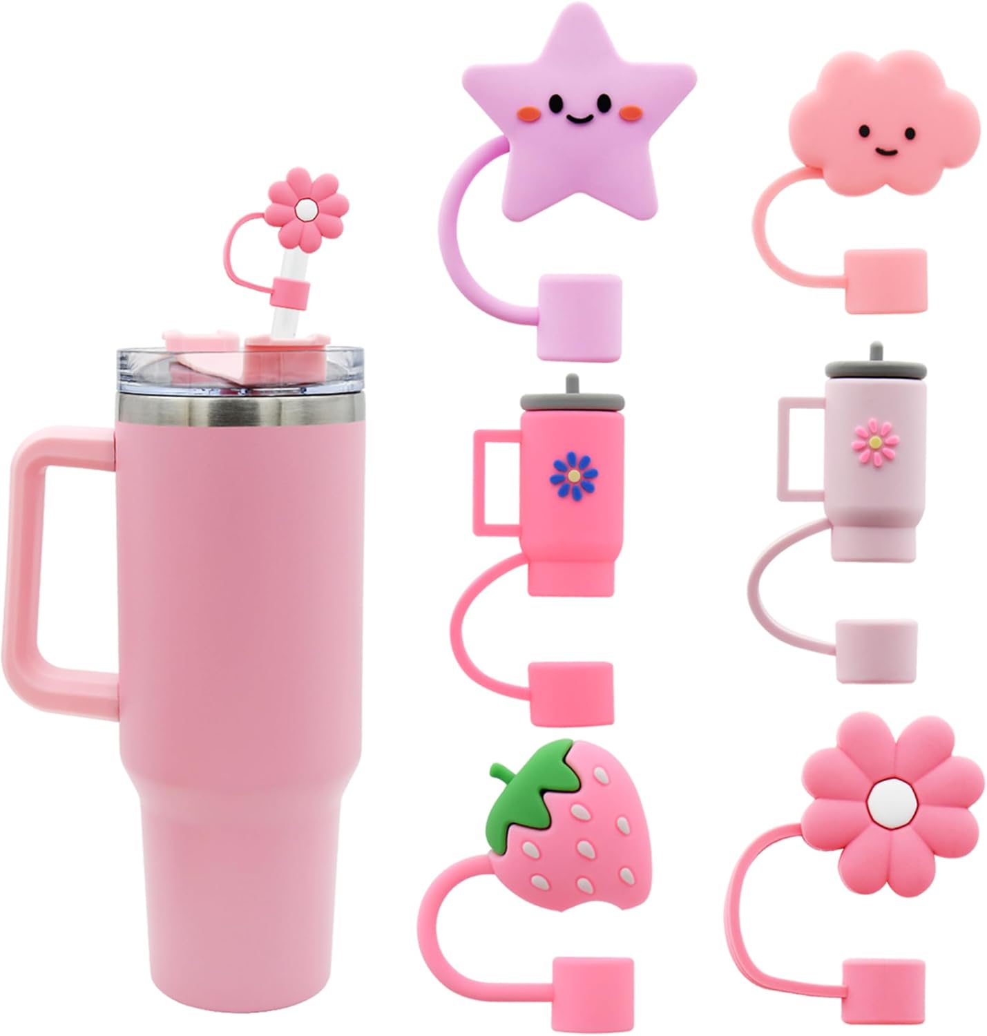 6/8PCS Straw Cover Cap for Stanley Cup,Straw Topper Compatible for 30&40 Oz Tumbler with Handle,10mm 0.4in Dust-Proof Reusable Straw Tips Lids,Straw Tip Covers for Party Decor PVC