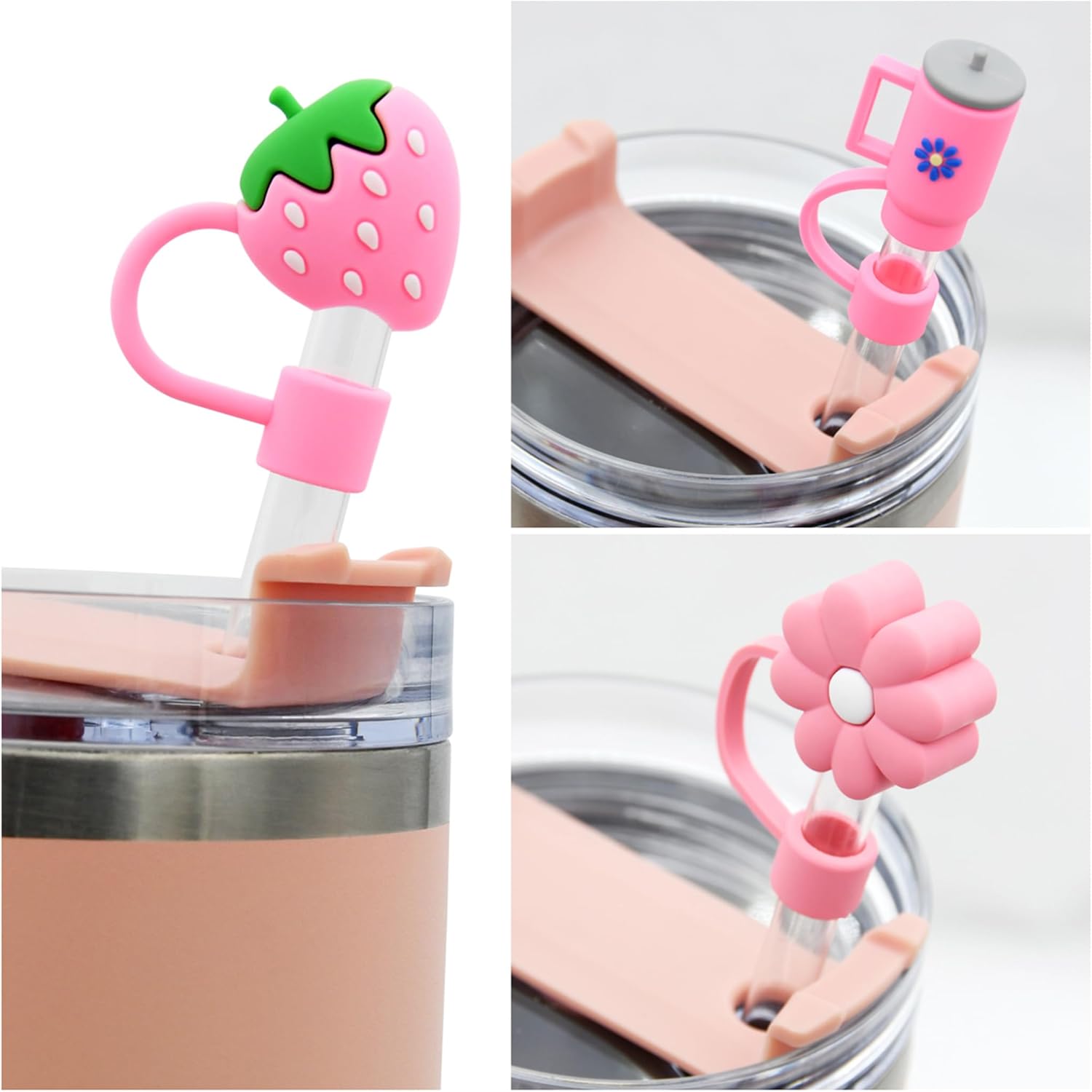 6/8PCS Straw Cover Cap for Stanley Cup,Straw Topper Compatible for 30&40 Oz Tumbler with Handle,10mm 0.4in Dust-Proof Reusable Straw Tips Lids,Straw Tip Covers for Party Decor PVC