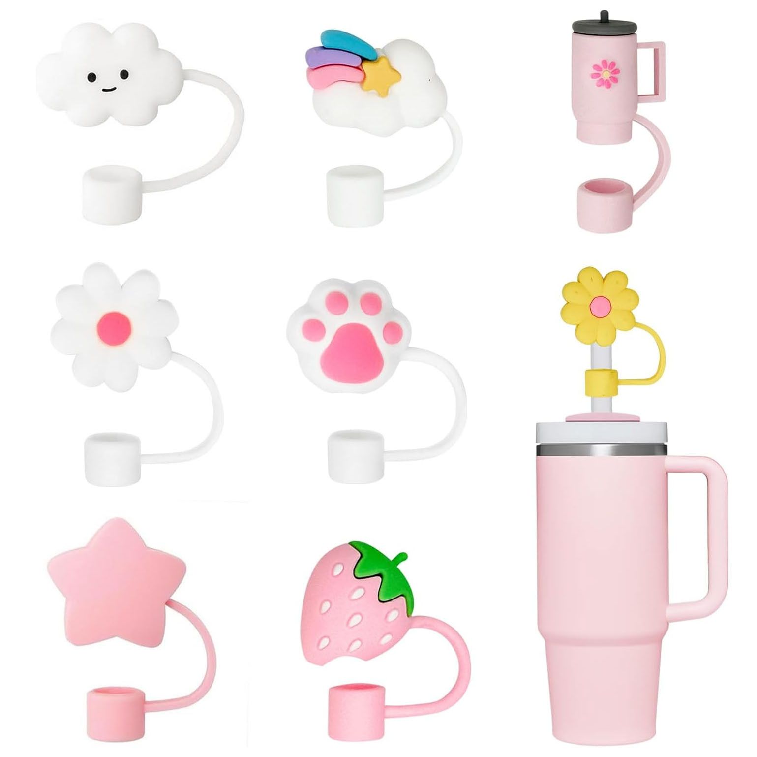 6/8PCS Straw Cover Cap for Stanley Cup,Straw Topper Compatible for 30&40 Oz Tumbler with Handle,10mm 0.4in Dust-Proof Reusable Straw Tips Lids,Straw Tip Covers for Party Decor PVC