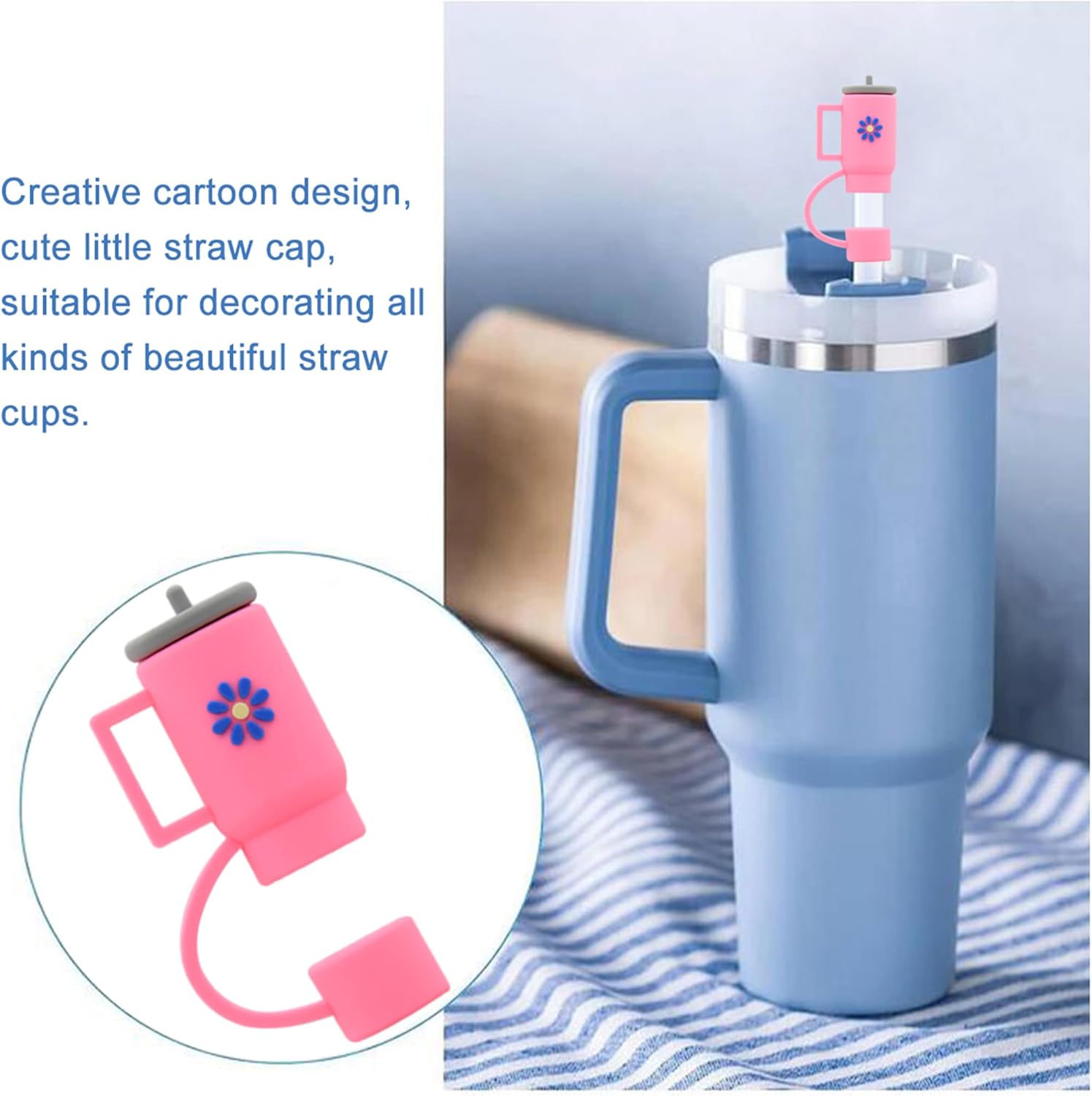 6/8PCS Straw Cover Cap for Stanley Cup,Straw Topper Compatible for 30&40 Oz Tumbler with Handle,10mm 0.4in Dust-Proof Reusable Straw Tips Lids,Straw Tip Covers for Party Decor PVC