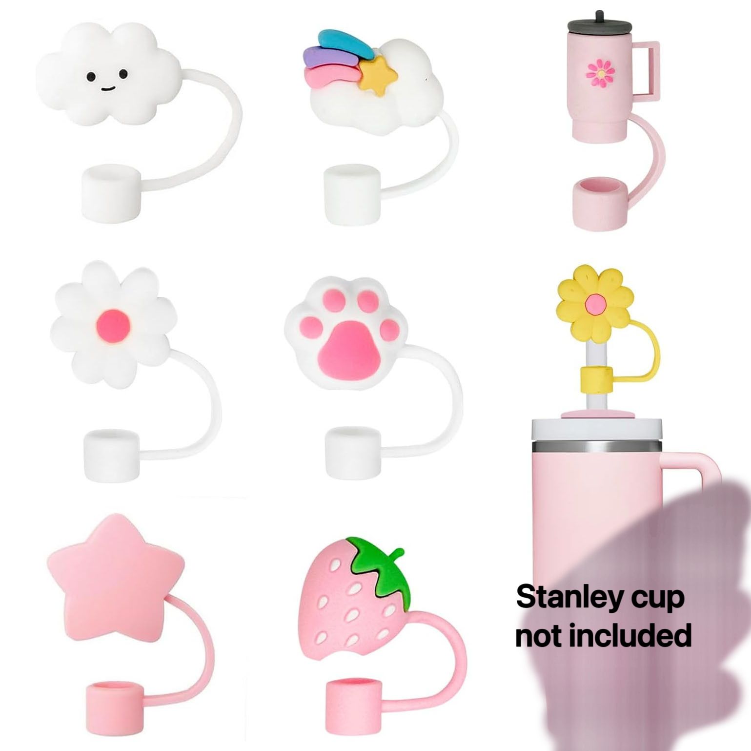 6/8PCS Straw Cover Cap for Stanley Cup,Straw Topper Compatible for 30&40 Oz Tumbler with Handle,10mm 0.4in Dust-Proof Reusable Straw Tips Lids,Straw Tip Covers for Party Decor PVC