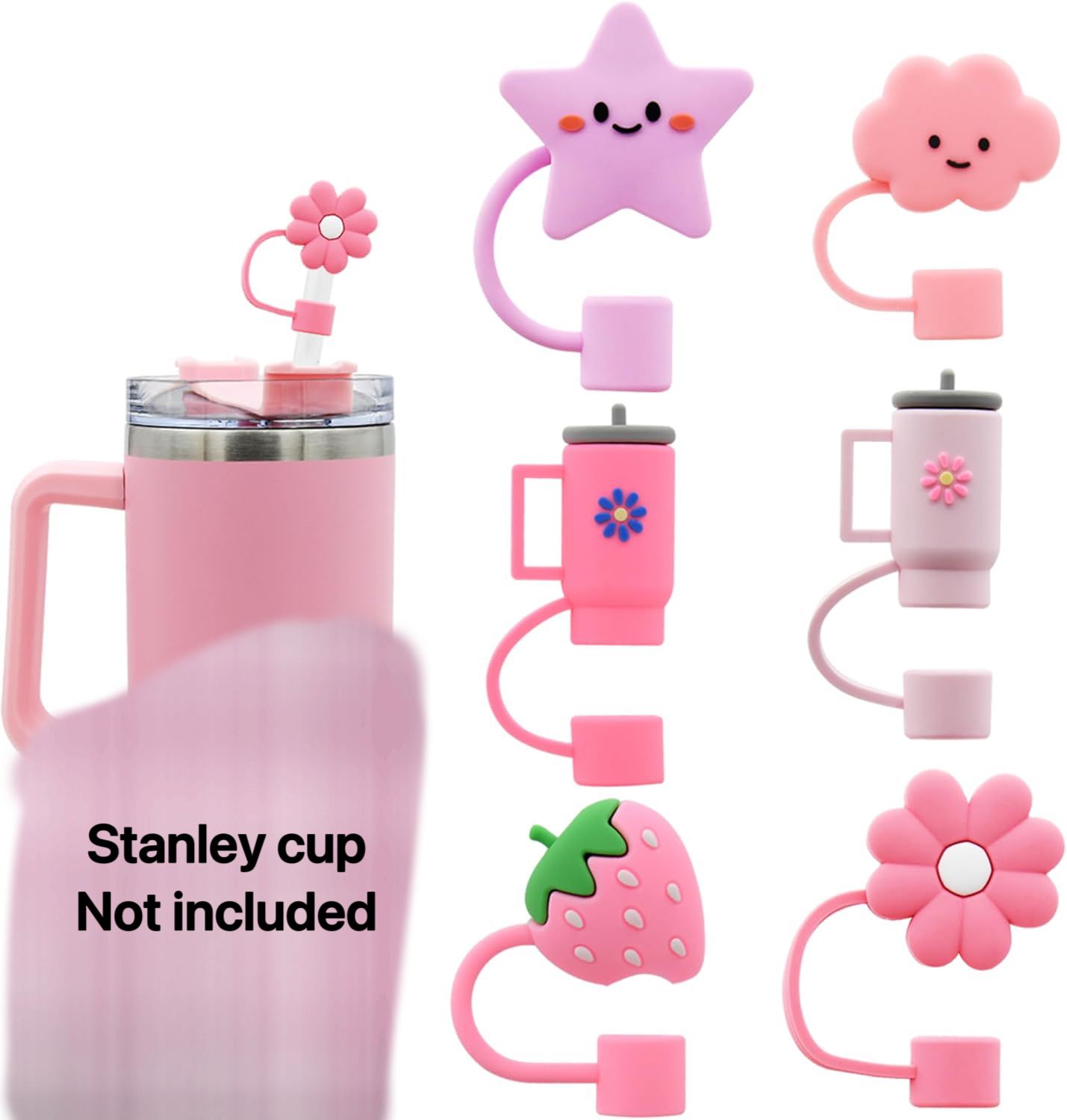 6/8PCS Straw Cover Cap for Stanley Cup,Straw Topper Compatible for 30&40 Oz Tumbler with Handle,10mm 0.4in Dust-Proof Reusable Straw Tips Lids,Straw Tip Covers for Party Decor PVC