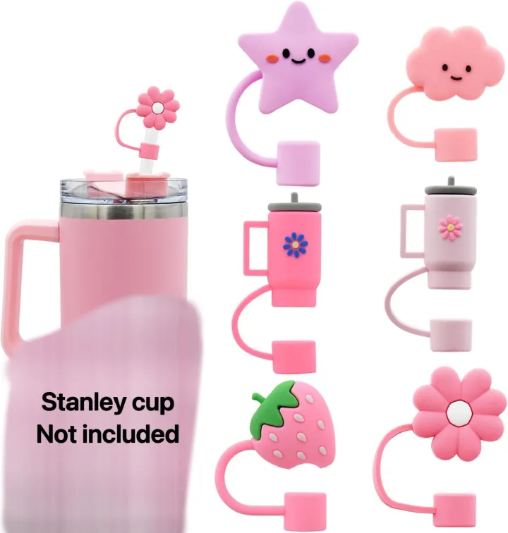 6 Straw Cover Cap for Stanley Cup,Straw Topper Compatible for 30&40 Oz Tumbler with Handle,10mm 0.4in Dust-Proof Reusable Straw Tips Lids,Straw Tip Covers for Party Decor PVC Stanley Cup not included