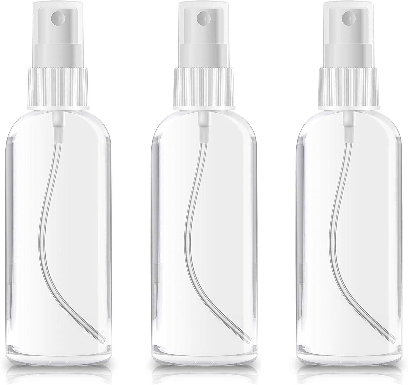 Plastic Spray Bottles, 2oz/50ml Plastic Spray Clear Empty Fine Mist Plastic Mini Travel Bottle Set Bottles Refillable Liquid Containers, Transparent White (3PACK)