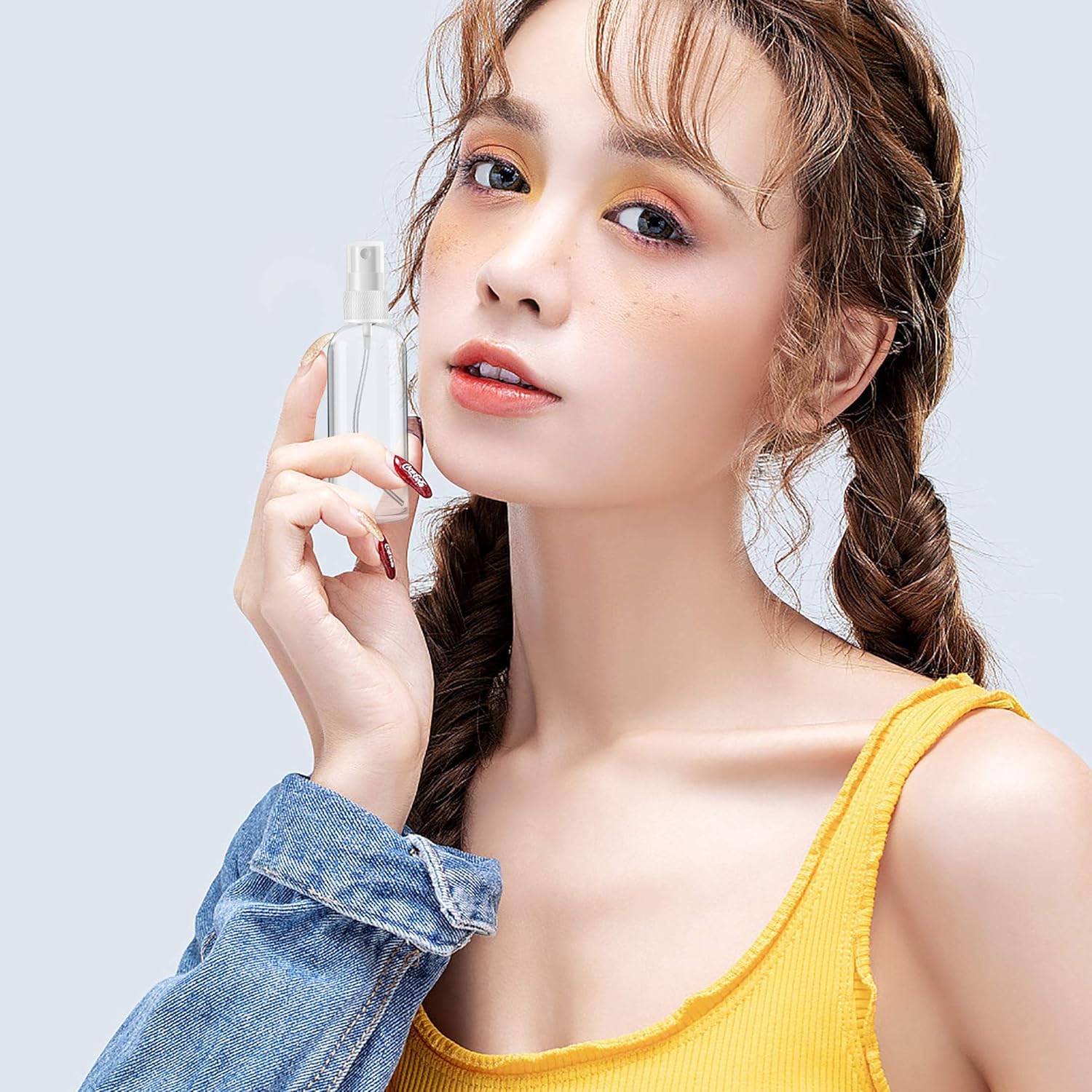 Plastic Spray Bottles, 2oz/50ml Plastic Spray Clear Empty Fine Mist Plastic Mini Travel Bottle Set Bottles Refillable Liquid Containers, Transparent White (3PACK)