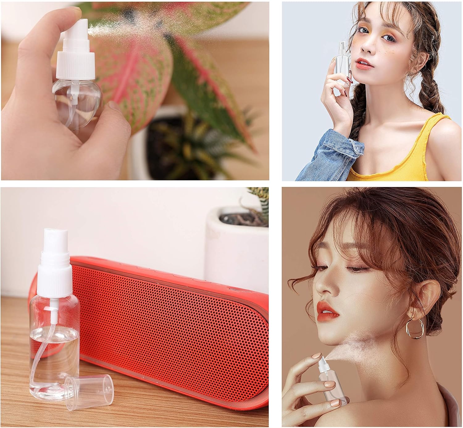 Plastic Spray Bottles, 2oz/50ml Plastic Spray Clear Empty Fine Mist Plastic Mini Travel Bottle Set Bottles Refillable Liquid Containers, Transparent White (3PACK)