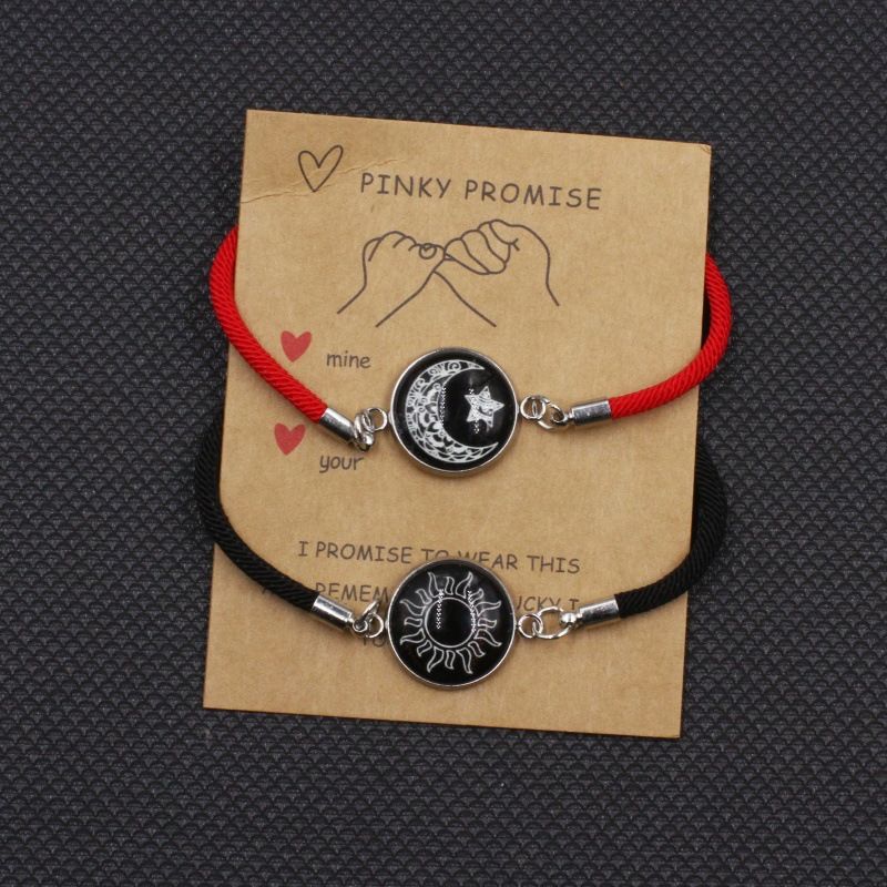 Couple Bracelet Sun and Moon, Woven Hand Rope with Time Gem, Valentine's Day Romantic Gift for Lovers