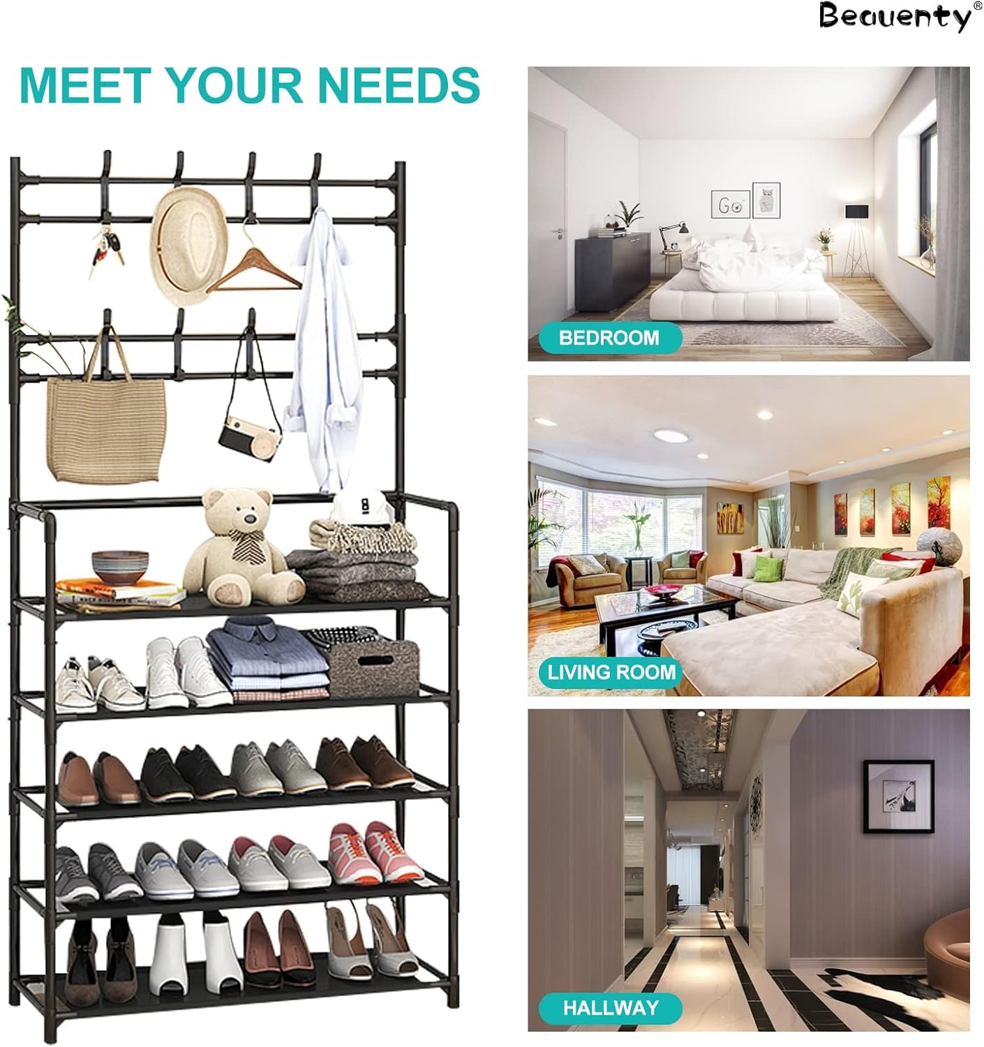 Multifunctional Simple Floor Coat Rack, Bedroom, Living Room Shoe Rack-Black