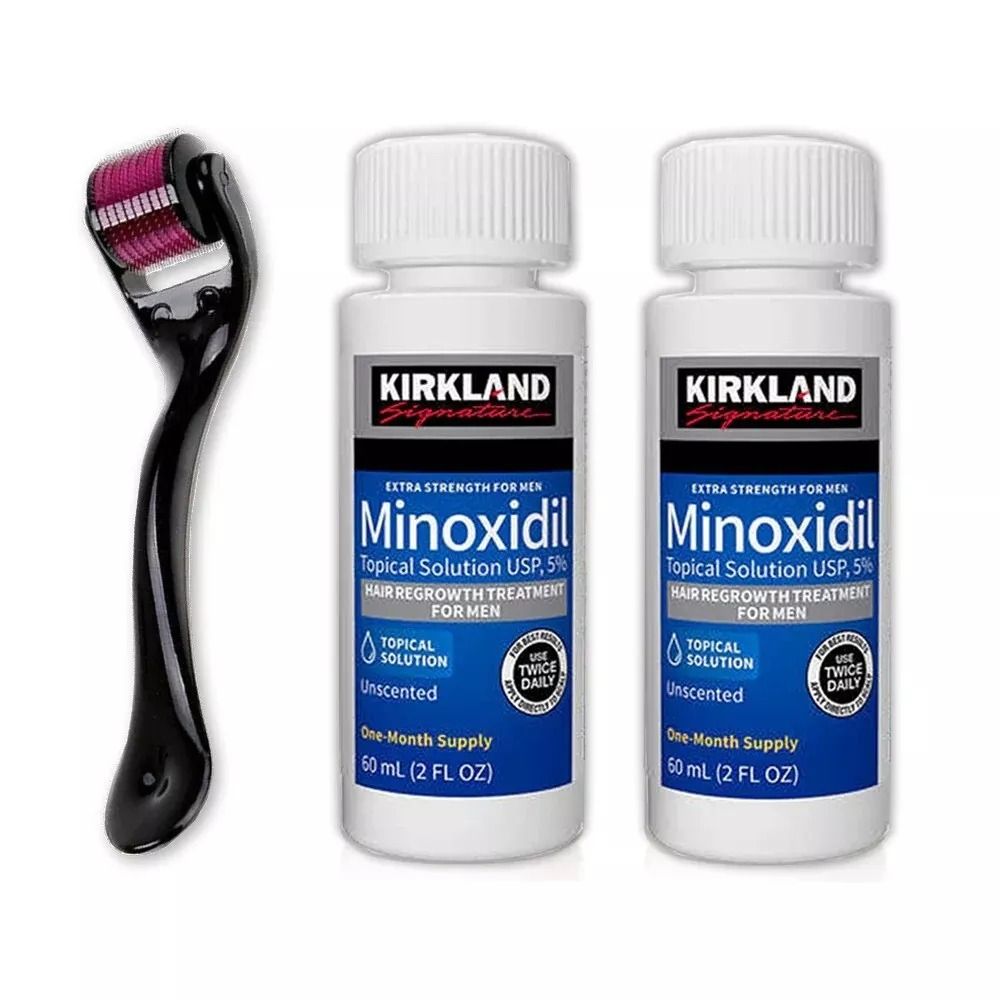 kirkland  minoxidil 5% + dermaroller 0.5mm beard / hair growth kit ,treat hair loss +baldness +regrow beards+ hairline ,antihairloss kit for faster results