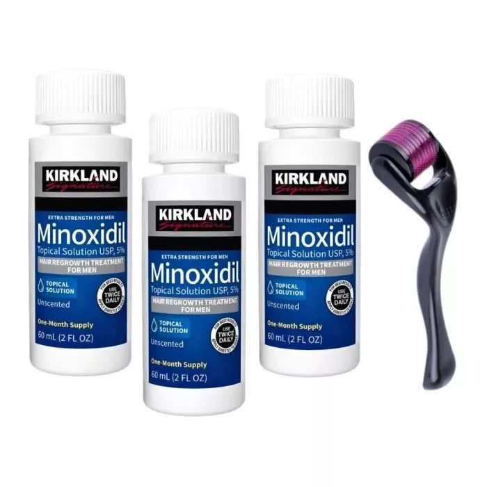 kirkland  minoxidil 5% + dermaroller 0.5mm beard / hair growth kit ,treat hair loss +baldness +regrow beards+ hairline ,antihairloss kit for faster results