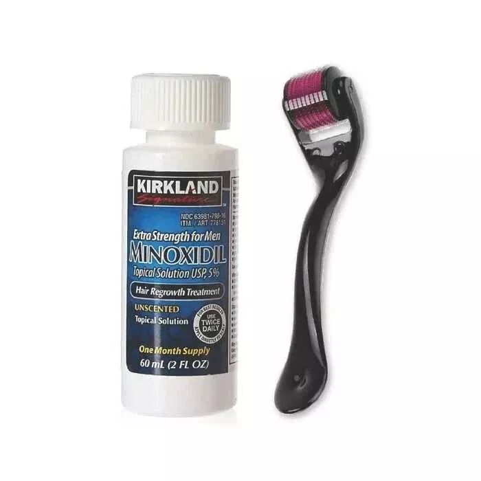 kirkland  minoxidil 5% + dermaroller 0.5mm beard / hair growth kit ,treat hair loss +baldness +regrow beards+ hairline ,antihairloss kit for faster results