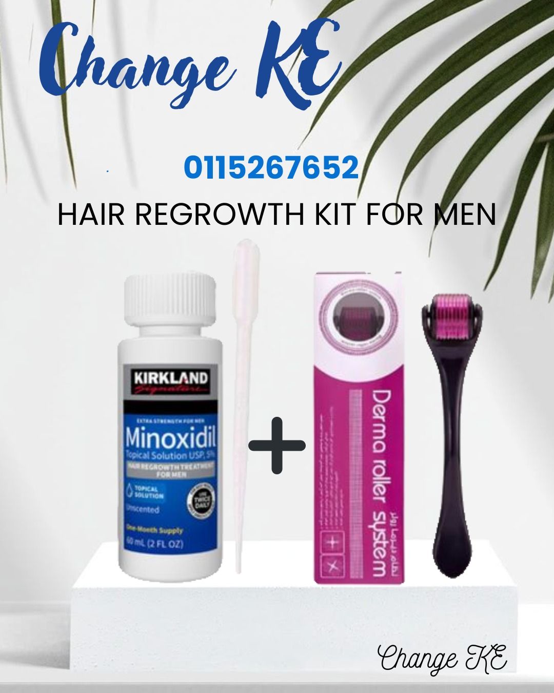 kirkland  minoxidil 5% + dermaroller 0.5mm beard / hair growth kit ,treat hair loss +baldness +regrow beards+ hairline ,antihairloss kit for faster results