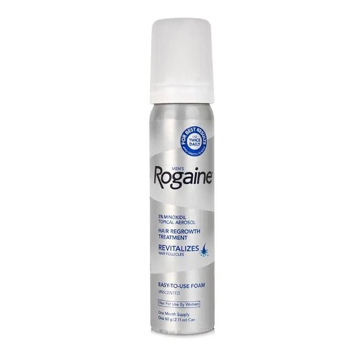 Original Men's Rogaine 5% Minoxidil Hair Regrowth Treatment Foam + 0.5 dermaroller ,1 month supply guaranteed results for HAIR LOSS REGROW HAIR $BEARDS REDUCE PATCHES GET RID OF BALDING& HAIR THINING