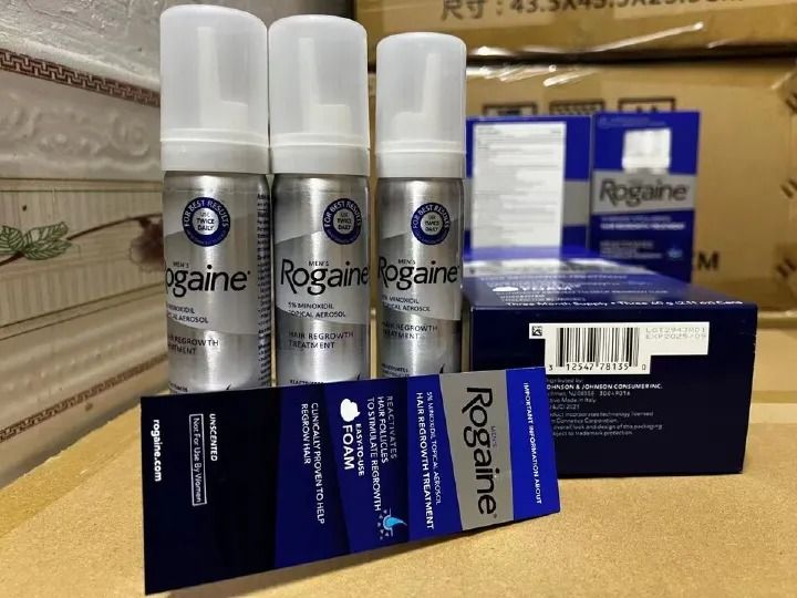 Original Men's Rogaine 5% Minoxidil Hair Regrowth Treatment Foam + 0.5 dermaroller ,1 month supply guaranteed results for HAIR LOSS REGROW HAIR $BEARDS REDUCE PATCHES GET RID OF BALDING& HAIR THINING