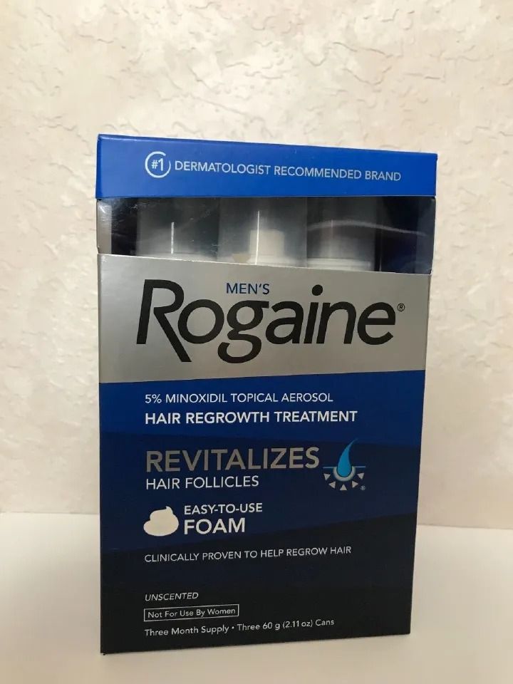 Original Men's Rogaine 5% Minoxidil Hair Regrowth Treatment Foam + 0.5 dermaroller ,1 month supply guaranteed results for HAIR LOSS REGROW HAIR $BEARDS REDUCE PATCHES GET RID OF BALDING& HAIR THINING