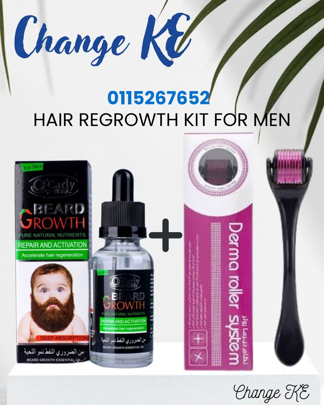 DERMAROLLER 0.5MM + BEARD OIL BEARD GROWTH KIT& MAINTENANCE  FOR THICKER ,FULLER DENSER & HEALTHIER BEARD