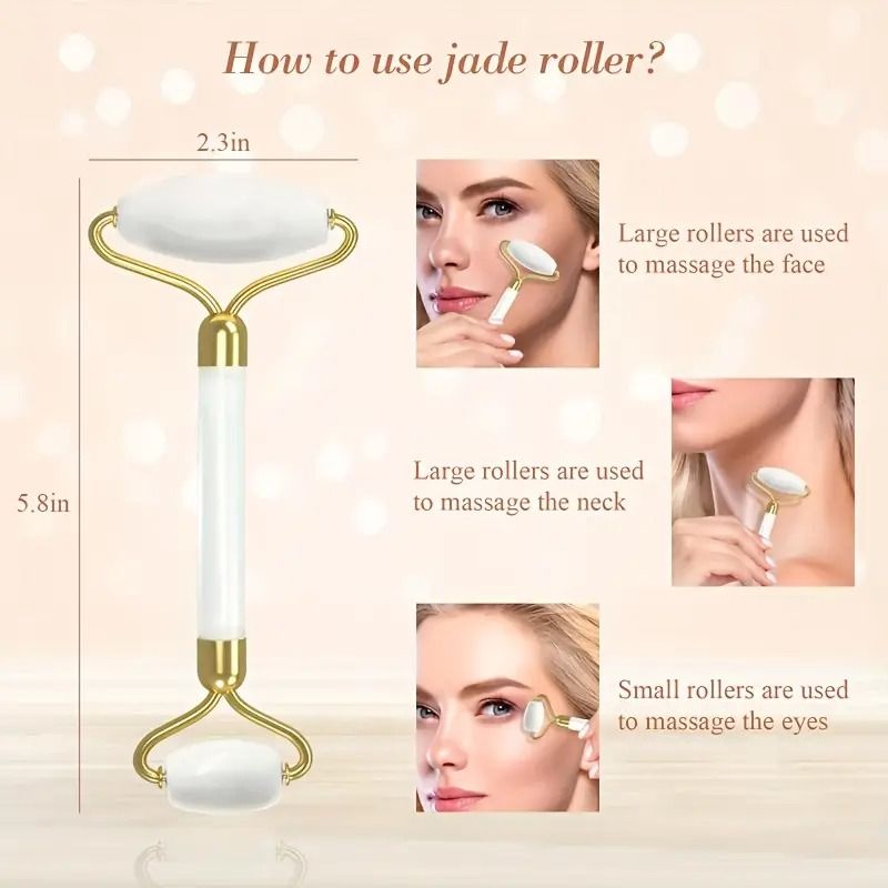 1pc 5-in-1 Natural Jade Gua Sha Facial Massage Set - Includes Roller and Gua Sha Tool, for Face, Neck, Body, Reduces Puffiness and Wrinklesreduce lines & dark circles,softens smile lines,Glows skin
