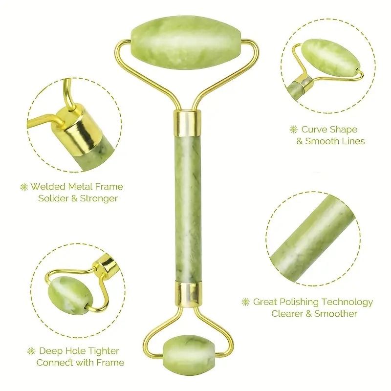 1pc 5-in-1 Natural Jade Gua Sha Facial Massage Set - Includes Roller and Gua Sha Tool, for Face, Neck, Body, Reduces Puffiness and Wrinklesreduce lines & dark circles,softens smile lines,Glows skin