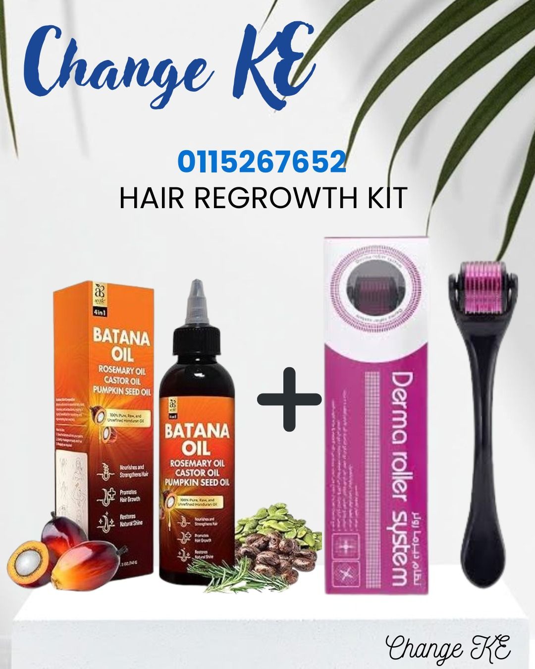 Batana Oil for Hair Growth 4 In1Pure Oil With Rosemary, Castor & Pumpkin Seed 100% Raw, Pure, Organic Oil ,Unrefined Hair Treatment,BoostsThickness,Prevents Hair Loss for Men&Women + free dermaroller