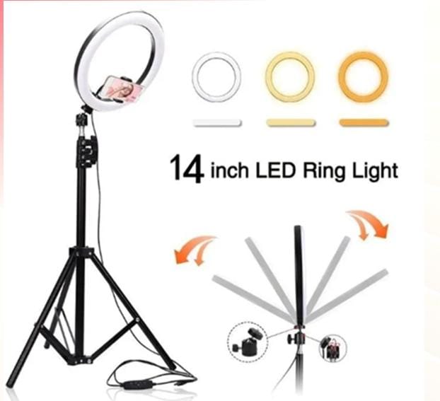 2.1M Tripod Stand with 10 Inch LED Ring Light- Dimmable Beauty Ringlight Three colors adjustable for Selfie Live Stream/Makeup/Youtube/Tiktok Video