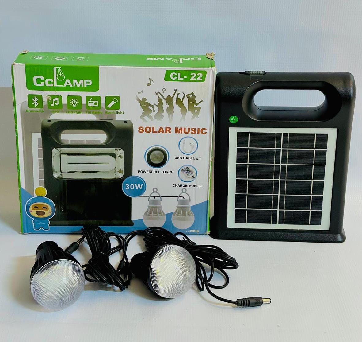 CcLamp Multifunctional LED lantern With solar panel, FM radio, power bank function, 2 bulbs, Bluetooth, MP3