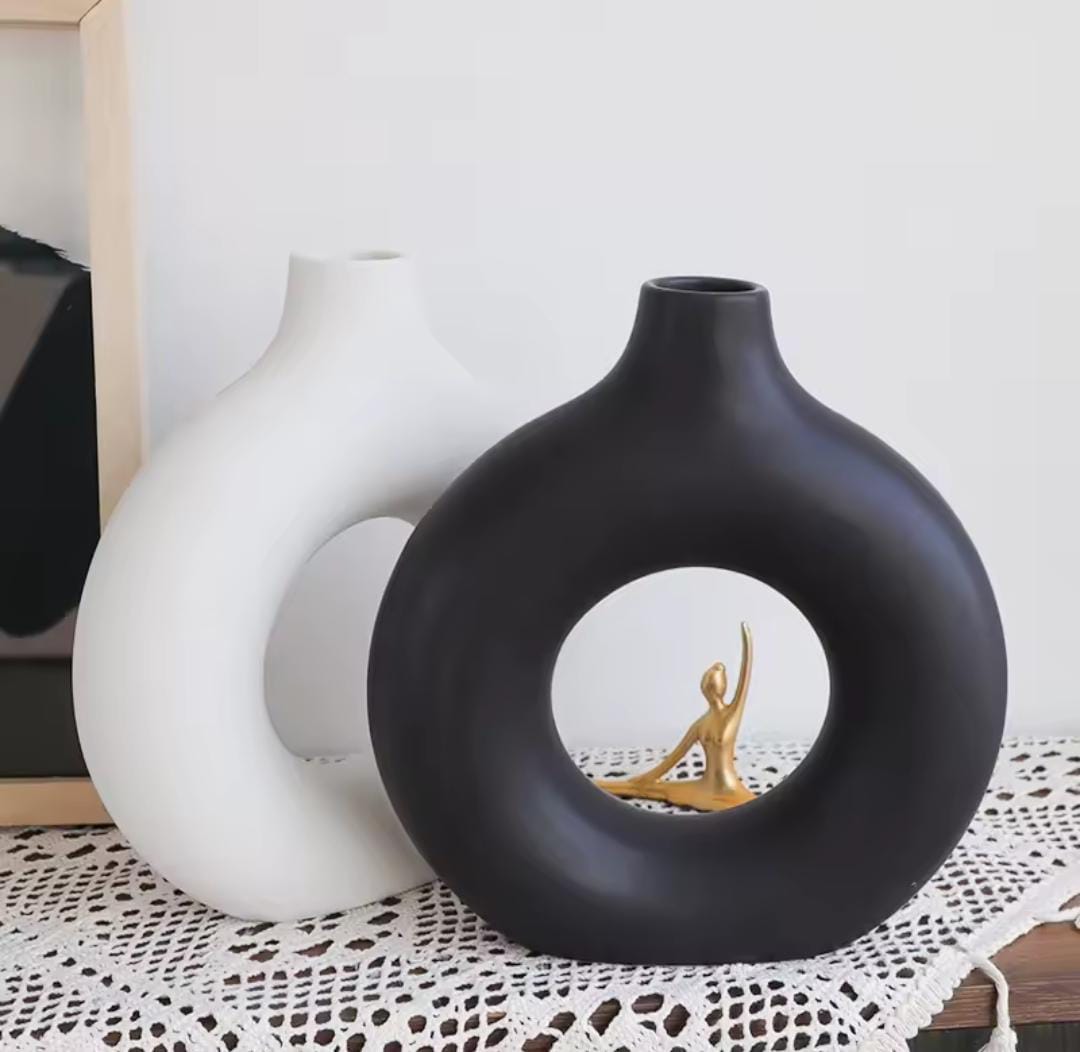Original Decorative home Doughnut shape ceramic flower Vase