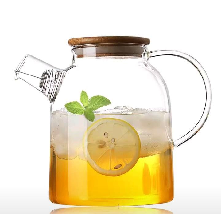 High quality 1.8Litres High Borosilicate Heat Resistant Glass Teapot + Bamboo Airtight Lid