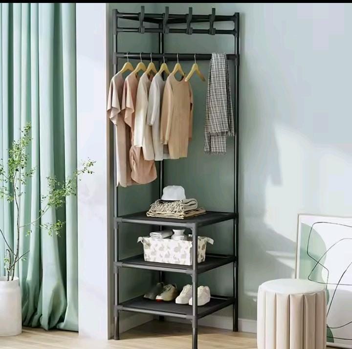 High quality💰 BEST OFFER 💰 1 PC Multifunctional Metallic Corner Coat Hanging Rack 185cm x 40cm, Free Standing, Heavy Duty, Space Saving