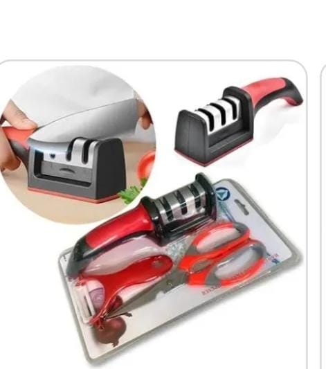 Original Creative Kitchen Knife Sharpener Tool Set – 3-in-1 Fruit Knife, Sharpener & Peeler Combo with Tungsten Steel and Ceramic Components for Home Use