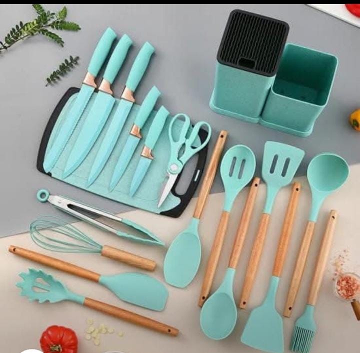 12 in 1 cooking/ serving spoons set with holder ❇️Green, Grey, Black color Available Material: Silicone. Heat Resistant & Durable Kitchen Tools ,🍳 Upgrade your kitchen with the ultimate utensil set