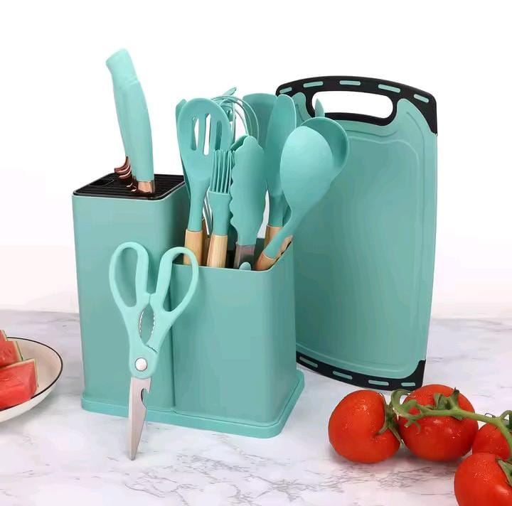 12 in 1 cooking/ serving spoons set with holder ❇️Green, Grey, Black color Available Material: Silicone. Heat Resistant & Durable Kitchen Tools ,🍳 Upgrade your kitchen with the ultimate utensil set