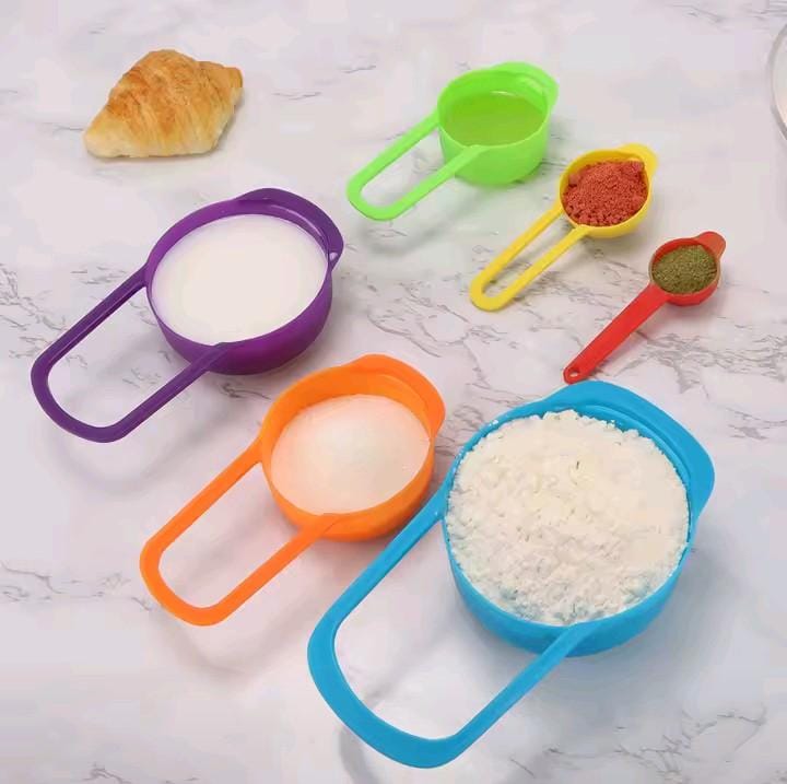 6 IN 1 MEASURING CUPS MULTICOLOURED KITCHEN MEASURING SPOON TEASPOON COFFEE SUGAR SPOON, CAKE BAKING FLOUR MEASURING CUP, KITCHEN COOKING TOOLS.